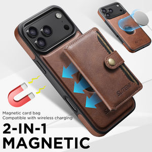 Chargement sans fil Faux <span class=keywords><strong>cuir</strong></span> Bouton magnétique Porte-cartes Stand Phone Case Smooth Surface 2-in-1 Wallet pour iPhone 17 ProMax 16 - Product Image 2