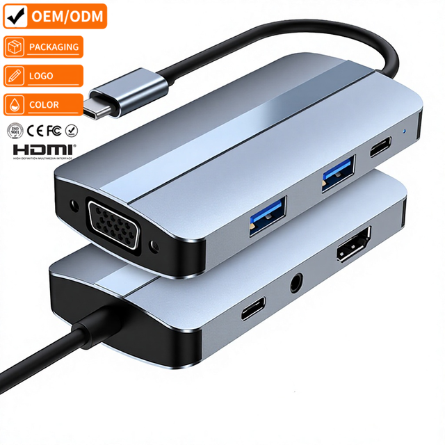 7-in-1 USB C Docking Station 4K HDMI VGA 100W PD Fast Charge USB 3.0 Type C Hub for Laptop Monitor Projector PC