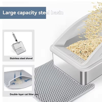 Bac à litière OEM extra large en acier inoxydable avec couvercle anti-adhésif à bords hauts pour chats de grande taille, espace intérieur de 20 L, toilette pour chat en plastique
