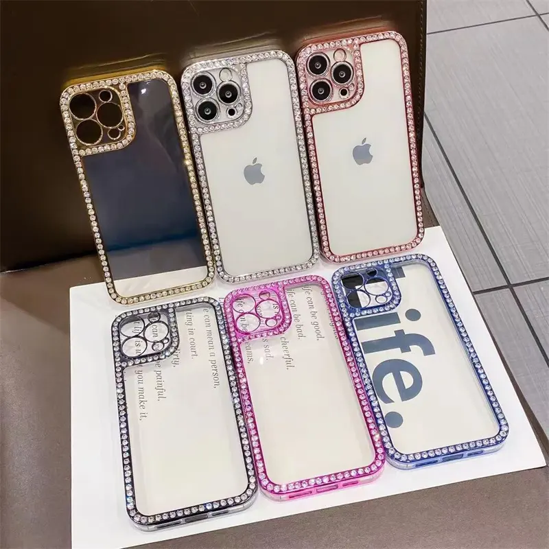 Crystal Glitter Diamond Pattern Frame Phone Case For iPhone 13 Pro 12 11 Pro Max X XS Max XR Soft TPU Transparent Cover