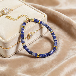 Blue Stone Tiny Crystal Gemstone Beaded Women's <b>Adjustable</b> <b>Bracelet</b> Healing Trendy Minimalist Dainty Boho Style Jewelry Gift - Product Image 1