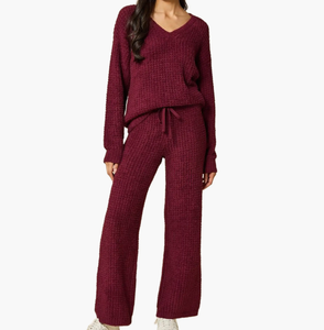 Pigiama Personalizzato Autunno Inverno <span class=keywords><strong>da</strong></span> Donna in Tessuto Waffle, Set Due Pezzi Tinta Unita Casual e Comodo per <span class=keywords><strong>Casa</strong></span> - Product Image 2