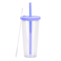 Gobelets isothermes classiques transparents de haute qualité de 24 oz, à double paroi, en plastique PP, avec pailles, pour café et eau
