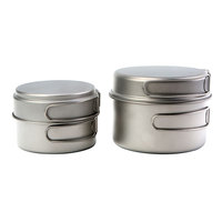 Camping en plein air Pique-nique Randonnée Ultraléger 4pcs Portable Pot Poêle Titane Pot Pan Set avec Poignée Pliante