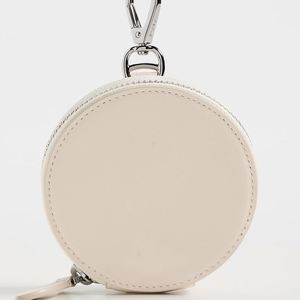 Custom Beige Leather <b>Small</b> Coin Bag Hook Portable Unisex Zipper Card <b>Purse</b> Shopping Walking Dog Traveling Eco-Friendly Chain - Product Image 1