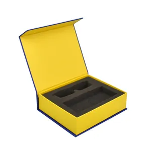 Kotak hadiah kardus kaku bentuk buku emas kustom kualitas tinggi penutup magnetik kemasan kotak hadiah kardus dengan busa EVA