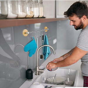 Étagère de salle de bain <span class=keywords><strong>extensible</strong></span> en bambou-<span class=keywords><strong>bois</strong></span> et acier inoxydable/porte-serviettes/porte-serviettes et crochets de cuisine - Product Image 3