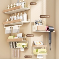 Étagère murale sans perçage style crème, support de rangement pour salle de bain, organisateur de lavabo brossé style moderne et simple, vente en gros