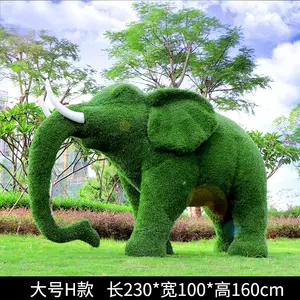 Grote Outdoor Groene Plant Dier Sculptuur Glasvezel Olifant Turf Landschap Gazon Decoratie Olifant Standbeeld Tuin Ornamenten