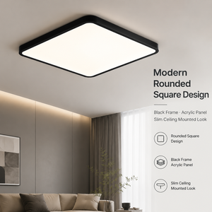 โคมไฟเพดาน LED ทรงสี่เหลี่ยมทันสมัย พร้อมรีโมทคอนโทรล ติดตั้งบนพื้นผิว สีดำอะคริลิก สำหรับห้องนอน ห้องนั่งเล่น แสงสว่างภายในอาคาร - Product Image 2