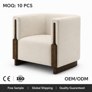 Fauteuil de détente en lin de qualité supérieure avec accents en bois cerisé, fauteuil moderne pour salon, fauteuil design contemporain. - Product Image 3