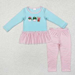 RTS <b>Christmas</b> Embroidery Santa Elk Children's Girls <b>Outfits</b> <b>Toddler</b> Romper Cotton Spandex Sister Matches Kids Clothing - Product Image 4