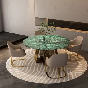Luxury Italian Dining Room Furniture Chairs Green Marble Round 4 6 Seater Dinning Table Set Luxury Modern