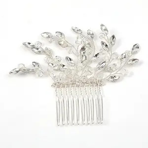 Romántico Simple Color plata Rhinestone cristal hecho a mano boda peines para el cabello para mujeres