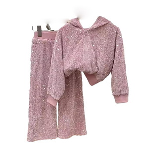 Ensemble de Tenues Personnalisées Printemps Enfants : Veste à Capuche et Pantalon, Ensembles de Vêtements Pailletés pour Filles - Product Image 6