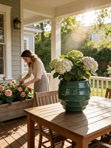 Pot de fleurs en céramique, pot à plantes brillant bleu sarcelle, design horizontal, trou de drainage, décoration intérieure/extérieure pour jardin et patio, vente en gros - Product Image 2