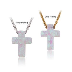 Beliebte 925 Silber Sterling Unisex Kette plattiert Gold synthetischen Opal Schmuck Kreuz blau weiß Charms Kreuz Halskette - Product Image 3