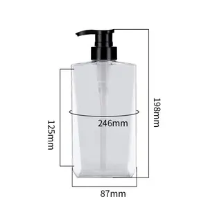 Hochwertige 16 Unzen PET braun benutzer definierte Logo 500 ml quadratische Plastik Shampoo flasche mit Pumpe