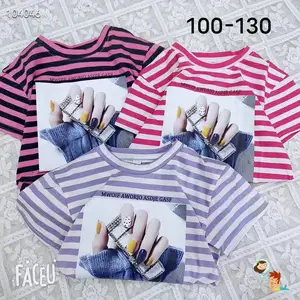 1.18 dollari modello CAF012 età 2-6 anni stampa strisce per bambini ragazze e ragazzi cotone sublimazione grafica t-shirt