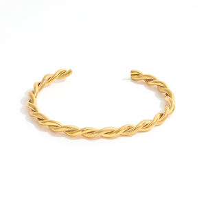 Braccialetto con polsino in corda intrecciata in oro e argento di fascia alta bracciale rigido regolabile da donna gioielli in acciaio inossidabile - Product Image 1