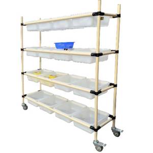 Mensola di stoccaggio magazzino magro tubo materiale Mobile Rack con cestello di plastica - Product Image 6