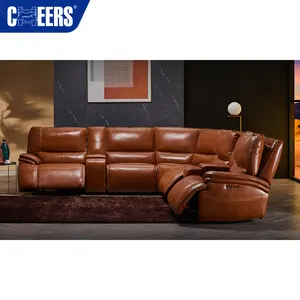 MANWAH CHEERS Real Leather Brown Power Recliner Sectional Sofa Set Furniture with Zero Gravity and Storage for Living Room