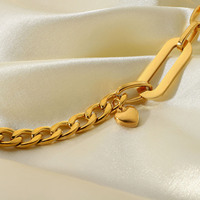 Bracelet chaîne cubaine en acier inoxydable plaqué or 18 carats avec fermoir ID OT, pendentif ovale en forme de cœur, bijoux d'anniversaire pour homme et femme, tiers