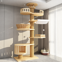 Arbre à chat de sol à plafond en bois massif, réglable, avec poteau à gratter en sisal, meuble pour chat multi-niveaux, vente en gros