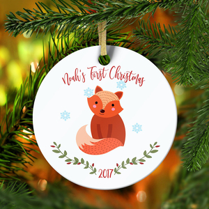 Round Printed Natural Crystal <strong>Fox</strong> First <strong>Christmas</strong> Ornament Bohemian Xmas Tree <strong>Decoration</strong> - Product Image 1