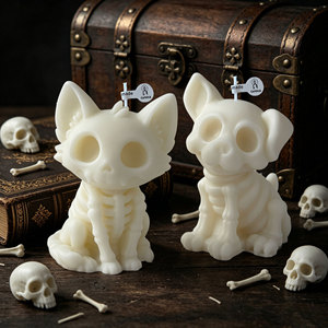 Vela Aromática de Halloween con Forma de Gato Esqueleto, Vela Creativa con Figura de Banda de Fantasmas, Adorno Decorativo para Mesa - Product Image 4