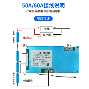 BMS 14S 58.8V 50A 100A 60A 120A เหล็กลิเธียมเหล็กเทอร์นารีบอร์ดป้องกันการชาร์จแบตเตอรี่ F679สมดุลควบคุมอุณหภูมิ - Product Image 1