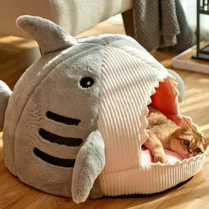 Cama para gatos al por mayor, nuevo nido para mascotas en forma de tiburón suave y cómodo para dormir, sofá cama para perros y gatos