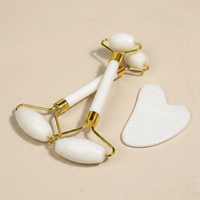 Rouleau de jade blanc naturel personnalisé avec logo et Gua Sha – Ensemble de massage facial double tête pour le soin de la peau, outil de beauté silencieux pour le cou et le visage