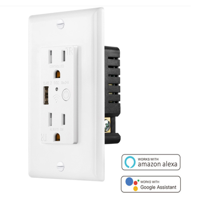 US Smart Socket with 2 Independent Control Ports WiFi Socket, 15 Amp Alexa Smart Plug, Compatible with Google Home, No Hub