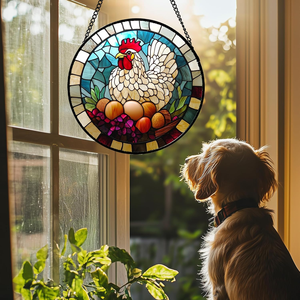 Ornement <span class=keywords><strong>suspendu</strong></span> pour fenêtre en forme de puzzle irrégulier sur le thème du poulet et des œufs, attrape-soleil en acrylique DIY pour la maison et le jardin - Product Image 2