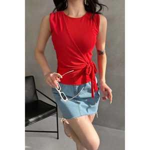 Elegant Women's Knitted Sleeveless Tank <b>Top</b> With Wrap Front <b>Tie</b> Detail Black - Product Image 3