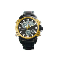 Jam tangan olahraga kasual pria, arloji kuarsa Digital LED tahan air tampilan ganda Stainless Steel