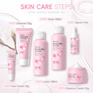 Set <span class=keywords><strong>de</strong></span> Cuidado Facial Sakura <span class=keywords><strong>de</strong></span> 6 Piezas: Limpiador Facial, Tónico, Loción Hidratante, Esencia, <span class=keywords><strong>Crema</strong></span> para Ojos, <span class=keywords><strong>Crema</strong></span> Esencial - Product Image 1