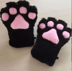 Women Girls Winter Cute Embroidered Bearpaw <b>Cat</b> Paw Half Finger <b>Plush</b> Warm Gloves - Product Image 1