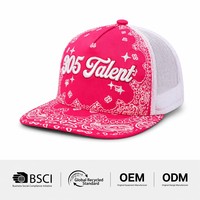 Gorra Trucker Rosa de Malla con Logotipo Bordado 3D Personalizado, Gorra Snapback de 5 Paneles de Alta Calidad con Estampado Paisley, Proveedor Mayorista de Gorras de Béisbol