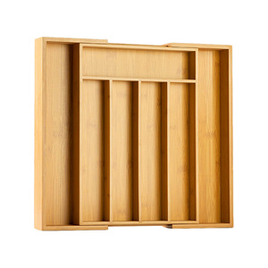 Bamboo Cutlery <b>Storage</b> <b>Box</b> Drawer Style Rectangular Expandable <b>Kitchen</b> Organizer No Lid For Home Use - Product Image 1