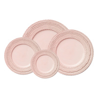 Assiettes de présentation élégantes en dentelle rose pour mariage, vente en gros, service de vaisselle en céramique rose blush, assiette de dîner ronde en porcelaine gaufrée