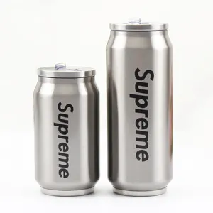 350/500ml Stainless Steel Double Wall 12oz/17oz Cola Can Bottle Thermos Vacuum Cans Water cokes Bottle With Flip lid and straw