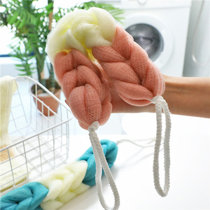 Bath <b>Sponge</b> Braided Exfoliating Scrubber For Back Cleaning With Rope <b>Handle</b> Multi Color Options - Product Image 2