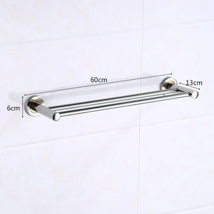 Porte-serviettes mural en acier inoxydable à double barre, robuste, poli miroir, moderne, pour salle de bain, 2 barres - Product Image 4