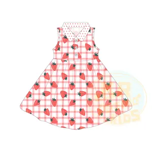 New Popular Children Kids Summer Clothes Boutique Sleeveless Shirt Collar Print Flower Strawberry Floral Little Girls Dresses