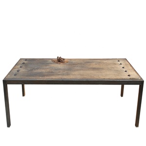 Cinese <span class=keywords><strong>vintage</strong></span> riciclato parte superiore della porta in legno di olmo ferro gamba tavolo da caffè in stile industriale - Product Image 3