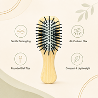 Brosse à cheveux démêlante portable en bambou mini avec coussin d'air et picots à pointe ronde en nylon, personnalisable avec logo OEM & ODM – Vente en gros