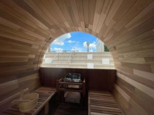 Diseño moderno Nuevo diseño Familia Barril de madera al aire libre Sauna de vapor Habitaciones Sauna con porche para 4 personas - Product Image 5