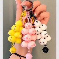 Joli Pendentif Empilable en Silicone Motif Cochon et Panda de Dessin Animé, Accessoire Créatif pour Porte-clés de Voiture ou Sac, Petit Cadeau pour Couples